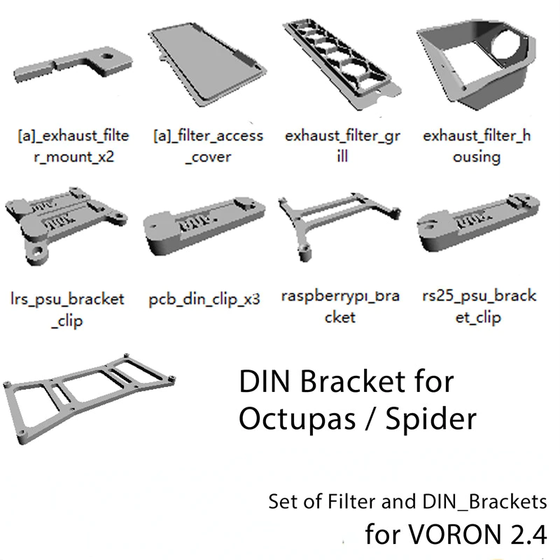 3D Printed Voron 2.4 E-Sun ABS Filter Parts Set and DIN Rail Brackets